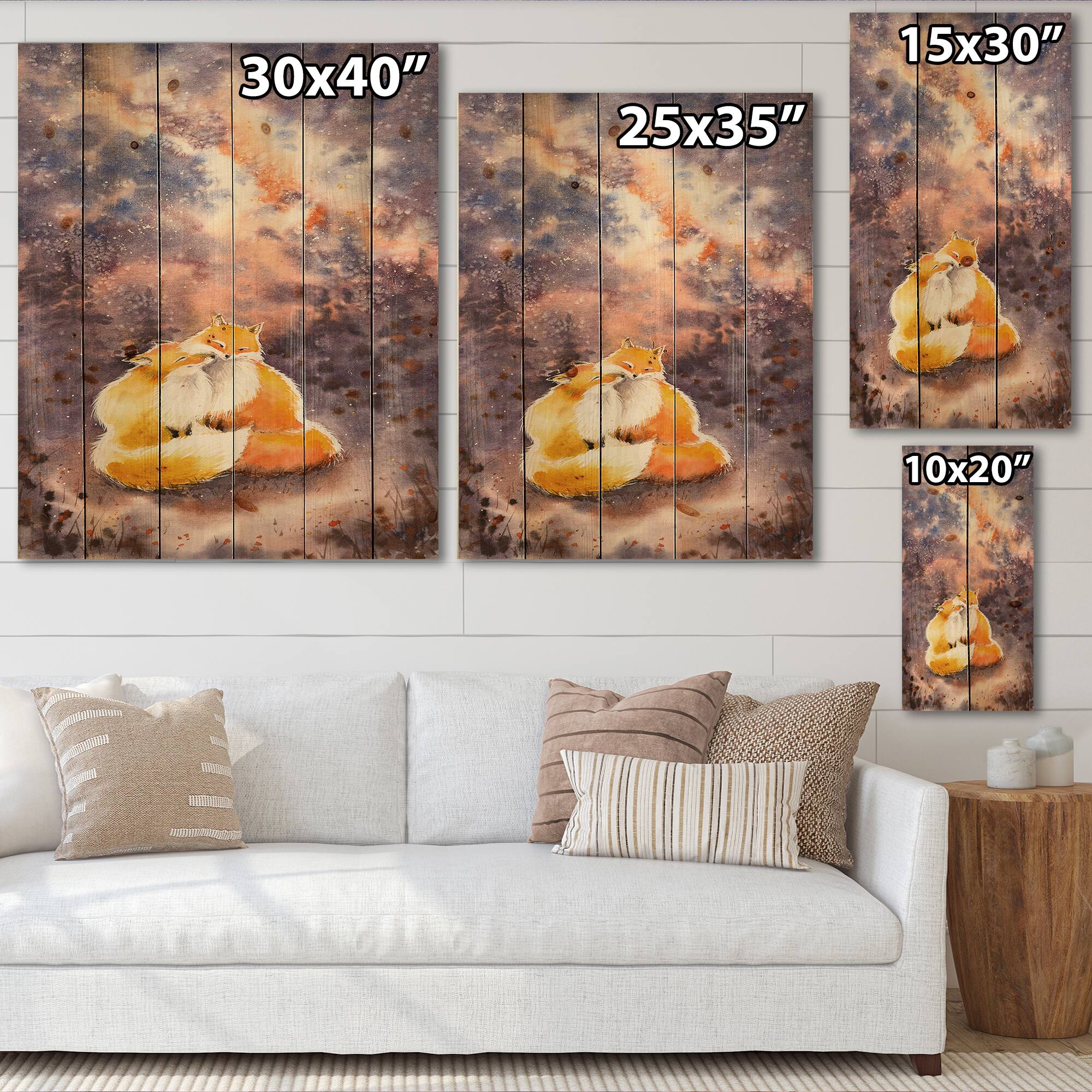 Designart - Hugging Foxes Over A Night Sky